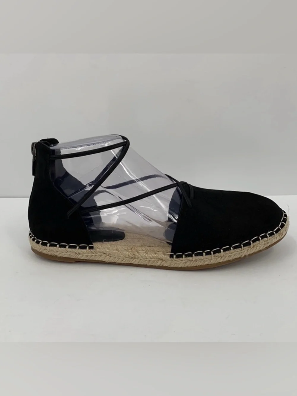 Eileen Fisher Lace-up Espadrille Shoe black suede criss cross straps flat new 7